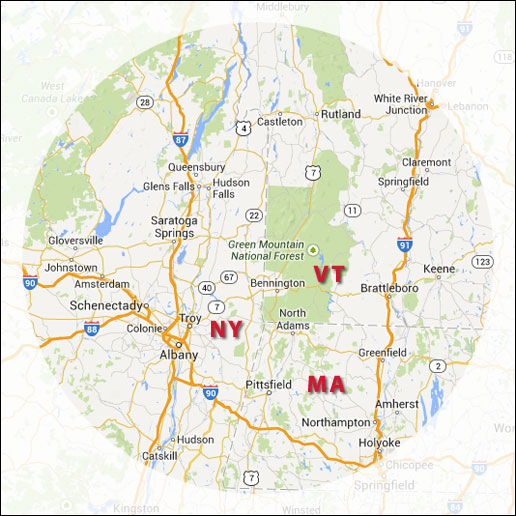 Map of Upstate New York, Vermont, Massachusetts